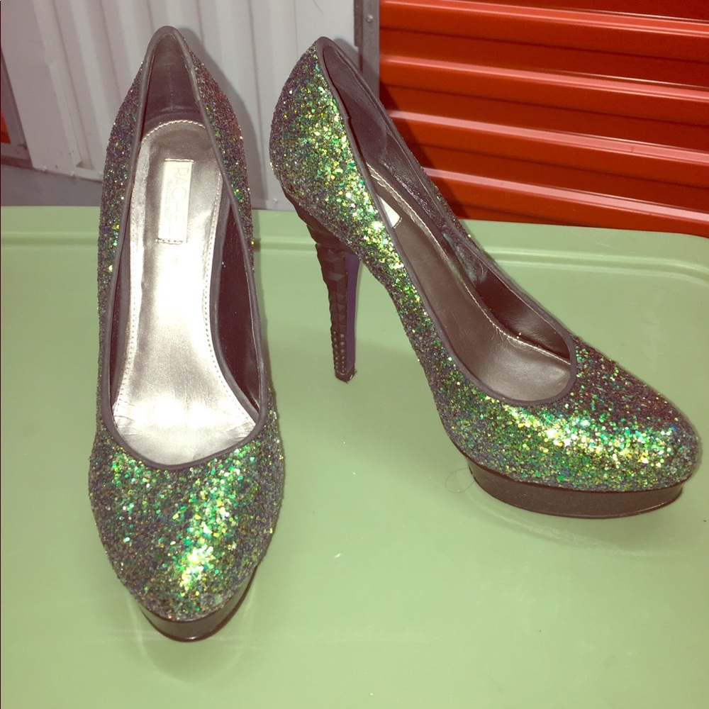 Rachel Roy Green Glitter Heels Sz 8.5